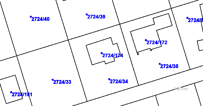 Parcela st. 2724/174 v KÚ Kylešovice, Katastrální mapa
