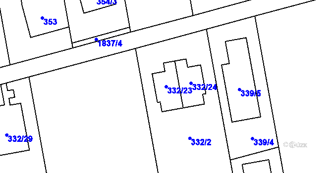 Parcela st. 332/23 v KÚ Kylešovice, Katastrální mapa