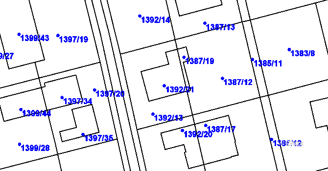 Parcela st. 1392/21 v KÚ Kylešovice, Katastrální mapa