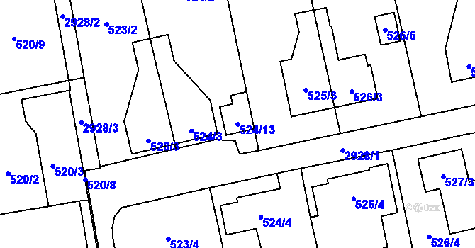 Parcela st. 524/13 v KÚ Kylešovice, Katastrální mapa