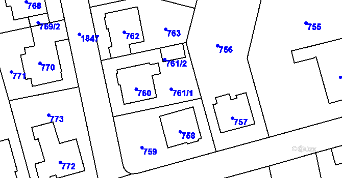 Parcela st. 761/1 v KÚ Kylešovice, Katastrální mapa