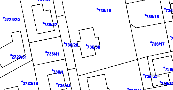 Parcela st. 736/38 v KÚ Kylešovice, Katastrální mapa