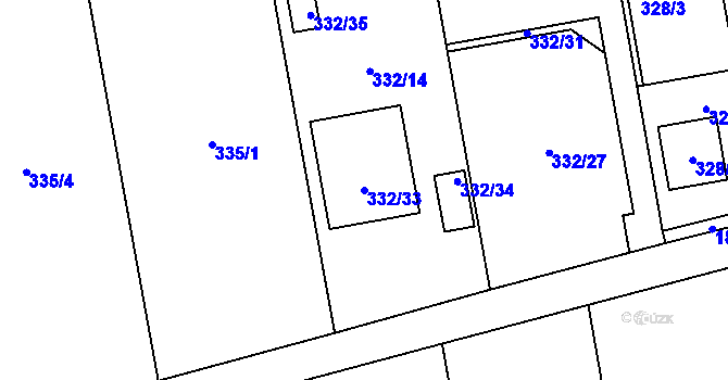 Parcela st. 332/33 v KÚ Kylešovice, Katastrální mapa