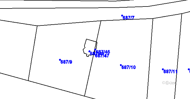 Parcela st. 687/46 v KÚ Komárov u Opavy, Katastrální mapa