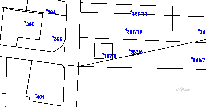 Parcela st. 367/9 v KÚ Komárov u Opavy, Katastrální mapa