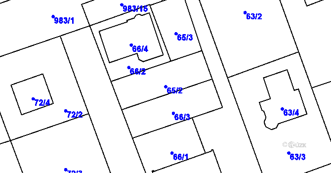 Parcela st. 65/2 v KÚ Komárov u Opavy, Katastrální mapa