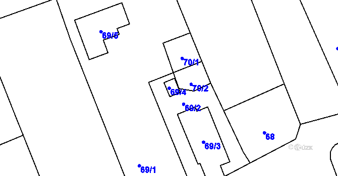 Parcela st. 69/4 v KÚ Komárov u Opavy, Katastrální mapa