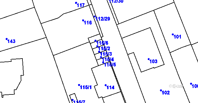 Parcela st. 115/3 v KÚ Komárov u Opavy, Katastrální mapa