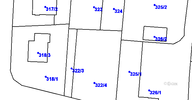 Parcela st. 322/1 v KÚ Komárov u Opavy, Katastrální mapa