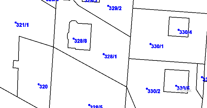 Parcela st. 328/1 v KÚ Komárov u Opavy, Katastrální mapa