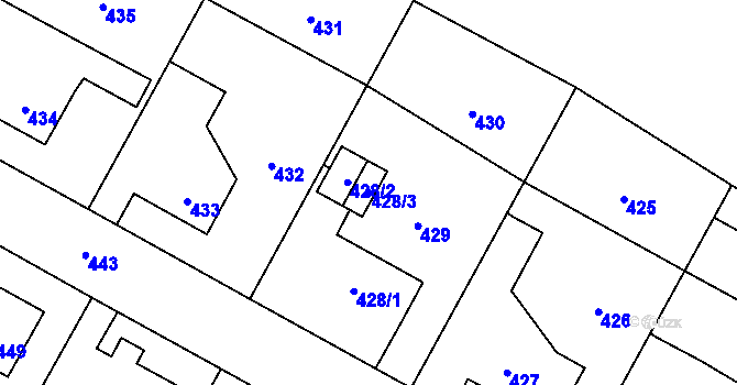 Parcela st. 428/3 v KÚ Komárov u Opavy, Katastrální mapa