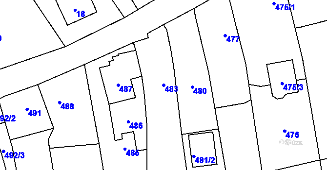 Parcela st. 483 v KÚ Komárov u Opavy, Katastrální mapa