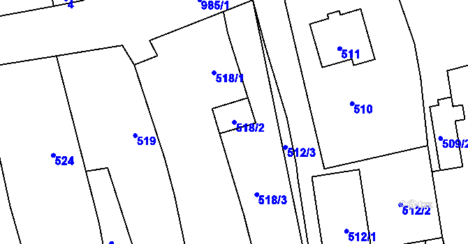 Parcela st. 518/2 v KÚ Komárov u Opavy, Katastrální mapa