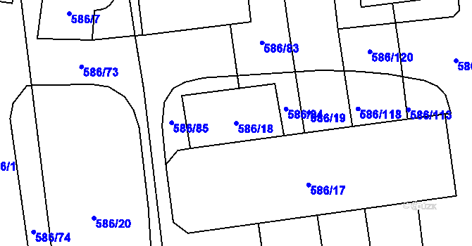 Parcela st. 586/18 v KÚ Komárov u Opavy, Katastrální mapa
