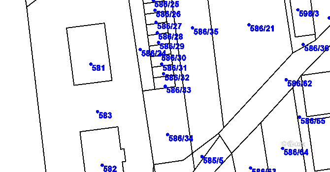 Parcela st. 586/33 v KÚ Komárov u Opavy, Katastrální mapa