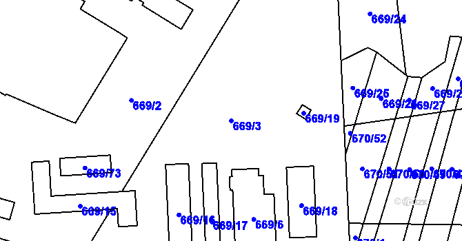 Parcela st. 669/3 v KÚ Komárov u Opavy, Katastrální mapa