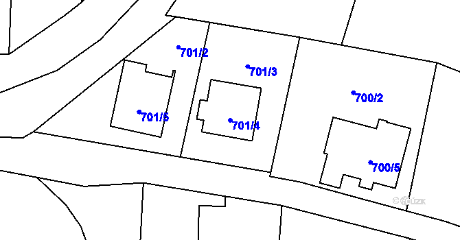 Parcela st. 701/4 v KÚ Komárov u Opavy, Katastrální mapa