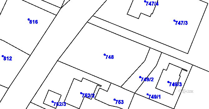 Parcela st. 748 v KÚ Komárov u Opavy, Katastrální mapa