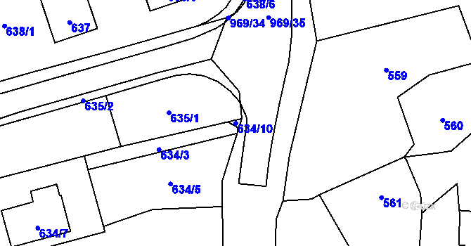 Parcela st. 634/10 v KÚ Komárov u Opavy, Katastrální mapa
