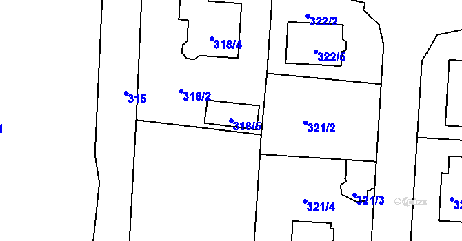 Parcela st. 318/5 v KÚ Komárov u Opavy, Katastrální mapa