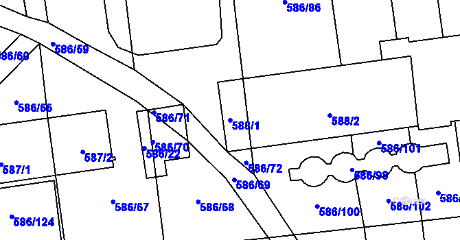 Parcela st. 588/1 v KÚ Komárov u Opavy, Katastrální mapa
