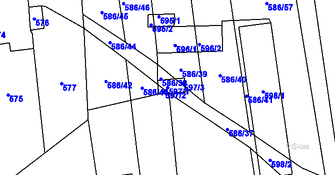 Parcela st. 597/1 v KÚ Komárov u Opavy, Katastrální mapa