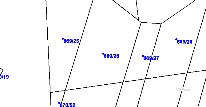 Parcela st. 669/26 v KÚ Komárov u Opavy, Katastrální mapa