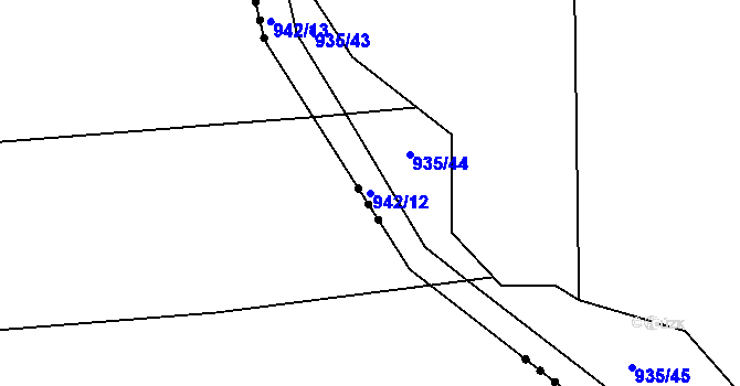 Parcela st. 942/12 v KÚ Komárov u Opavy, Katastrální mapa