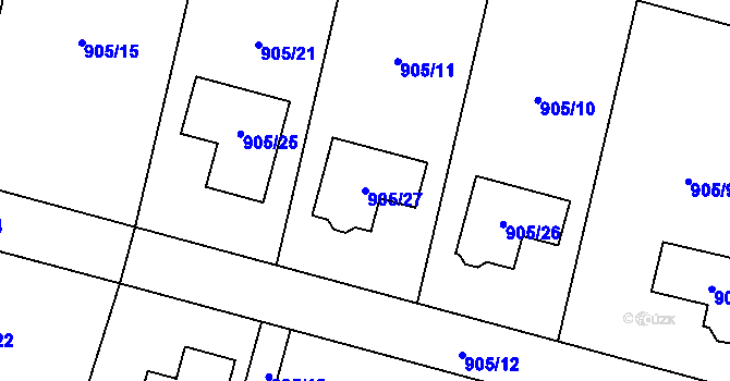 Parcela st. 905/27 v KÚ Malé Hoštice, Katastrální mapa