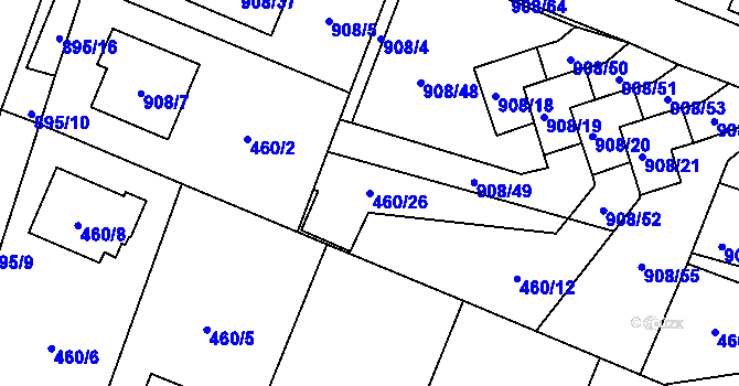 Parcela st. 460/26 v KÚ Malé Hoštice, Katastrální mapa