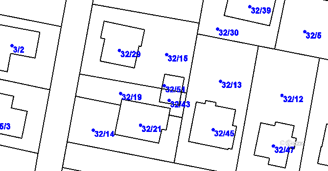 Parcela st. 32/51 v KÚ Malé Hoštice, Katastrální mapa