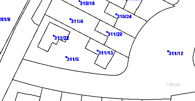 Parcela st. 311/13 v KÚ Malé Hoštice, Katastrální mapa