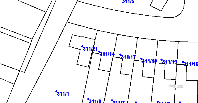 Parcela st. 311/14 v KÚ Malé Hoštice, Katastrální mapa