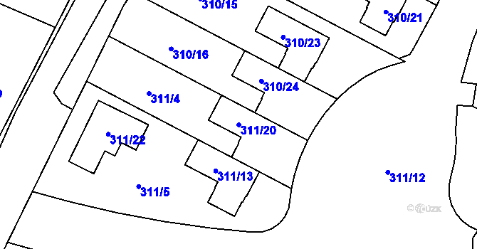 Parcela st. 311/20 v KÚ Malé Hoštice, Katastrální mapa