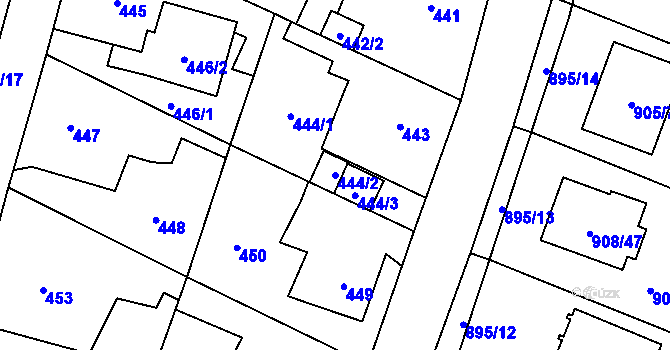 Parcela st. 444/2 v KÚ Malé Hoštice, Katastrální mapa