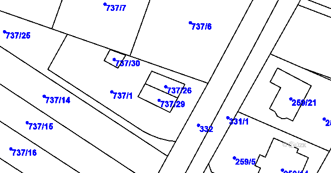 Parcela st. 737/26 v KÚ Malé Hoštice, Katastrální mapa