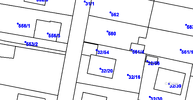 Parcela st. 32/54 v KÚ Malé Hoštice, Katastrální mapa