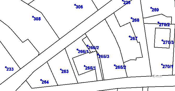 Parcela st. 266/2 v KÚ Malé Hoštice, Katastrální mapa