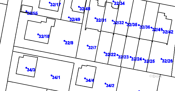 Parcela st. 32/7 v KÚ Malé Hoštice, Katastrální mapa