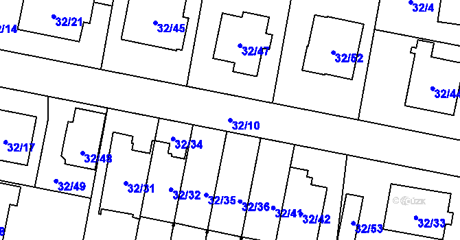 Parcela st. 32/10 v KÚ Malé Hoštice, Katastrální mapa