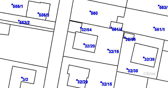Parcela st. 32/20 v KÚ Malé Hoštice, Katastrální mapa