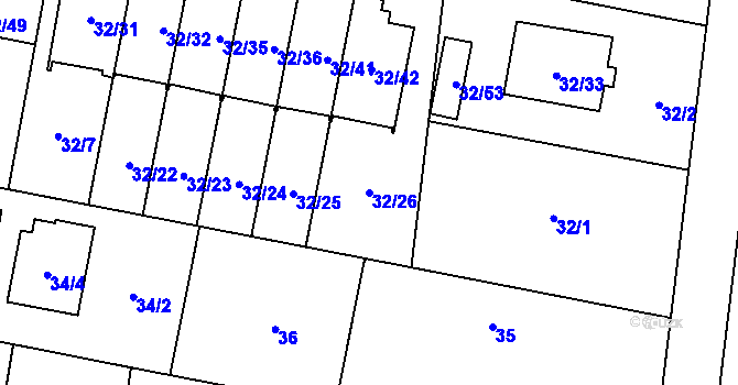Parcela st. 32/26 v KÚ Malé Hoštice, Katastrální mapa