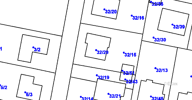 Parcela st. 32/29 v KÚ Malé Hoštice, Katastrální mapa