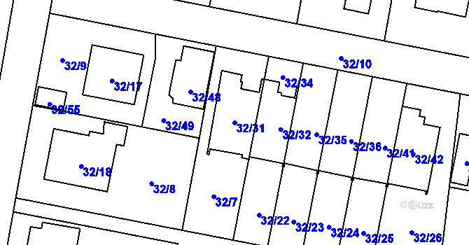 Parcela st. 32/31 v KÚ Malé Hoštice, Katastrální mapa