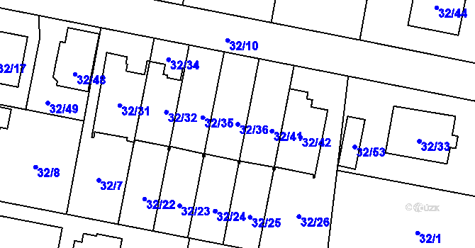 Parcela st. 32/36 v KÚ Malé Hoštice, Katastrální mapa