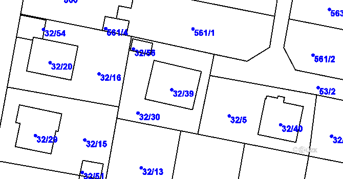 Parcela st. 32/39 v KÚ Malé Hoštice, Katastrální mapa