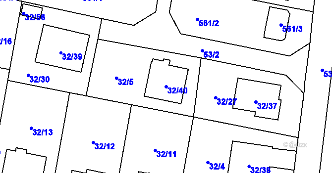 Parcela st. 32/40 v KÚ Malé Hoštice, Katastrální mapa