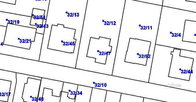 Parcela st. 32/47 v KÚ Malé Hoštice, Katastrální mapa