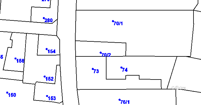 Parcela st. 70/2 v KÚ Malé Hoštice, Katastrální mapa