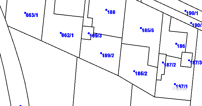 Parcela st. 189/2 v KÚ Malé Hoštice, Katastrální mapa